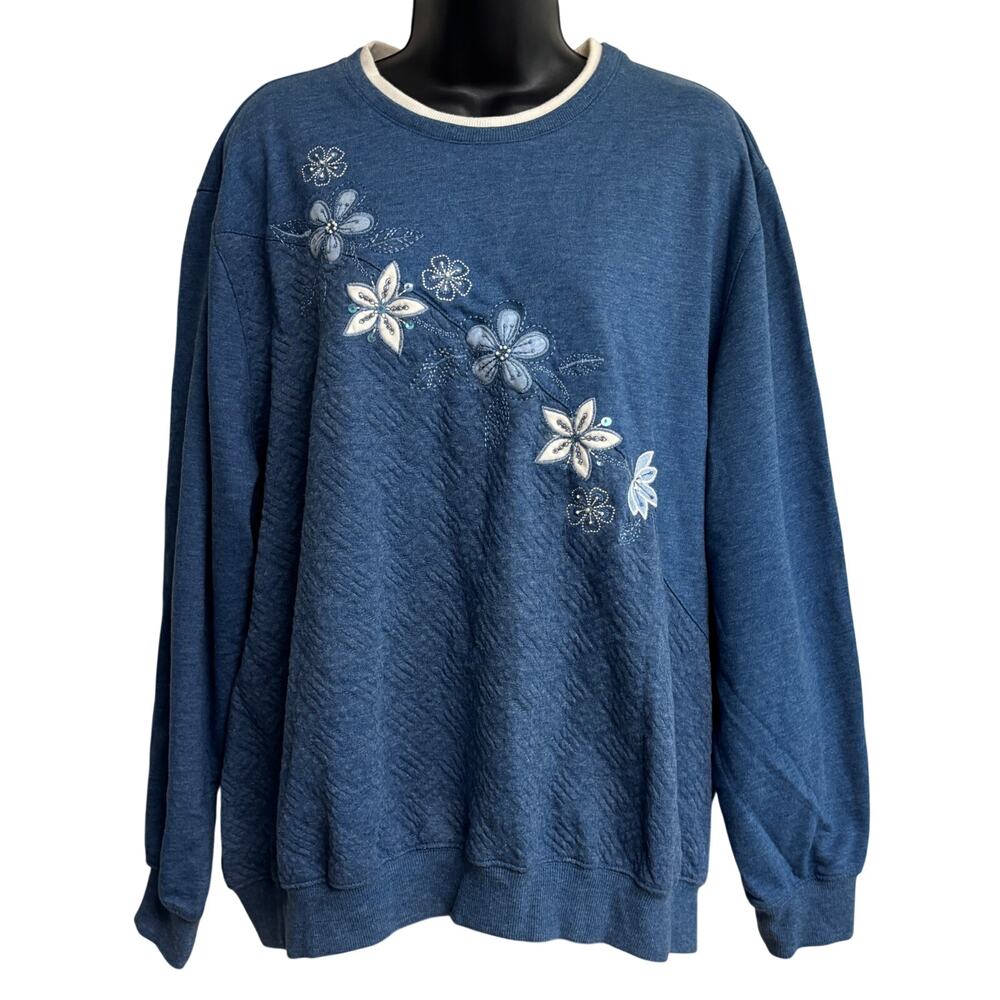 Alfred Dunner Vintage Crew Neck Pullover Sweater Women’s 3X  Blue Casual Classic
